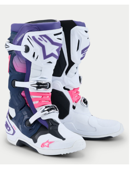BOTA ALPINESTARS TECH-10 BLANCO VIOLETA AZUL MARINO ROSA