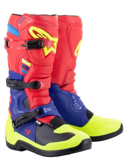 BOTA ALPINESTARS TECH-3 AZUL BLANCO ROJO FLUOR