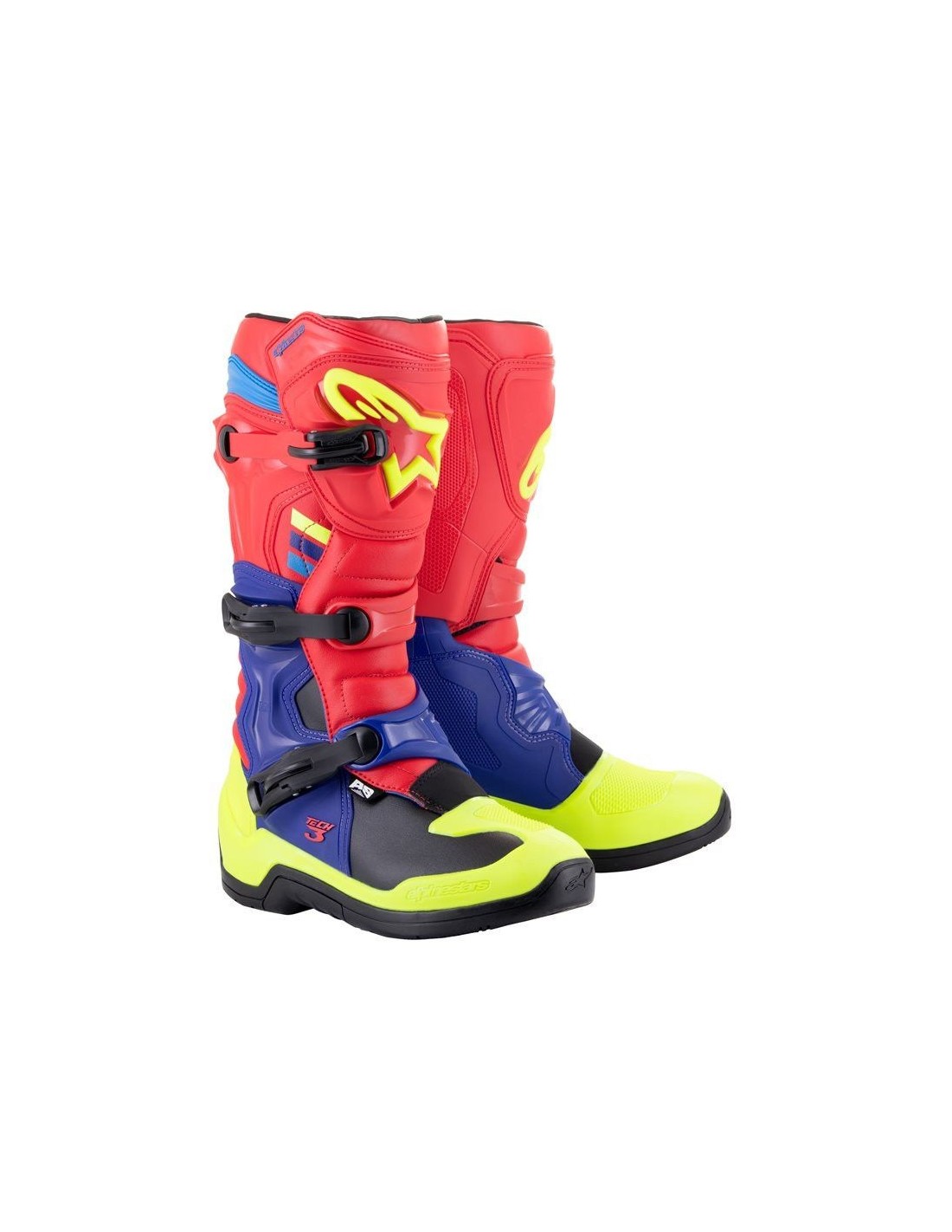 BOTA ALPINESTARS TECH-3 AZUL BLANCO ROJO FLUOR